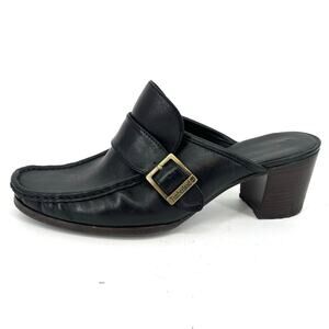 Timberland Women's Black Leather Mule Block Heel Shoes Buckle (9M)